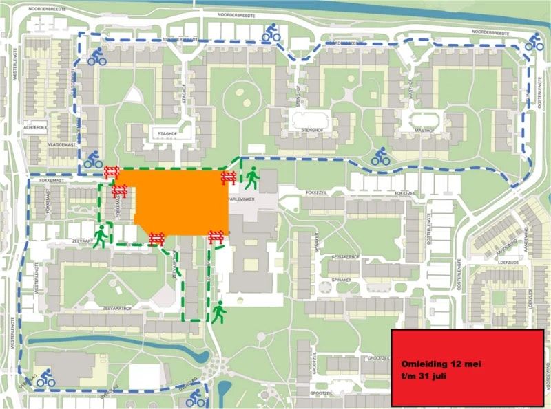 Plattegrond van de omleiding rondom het bouwblok